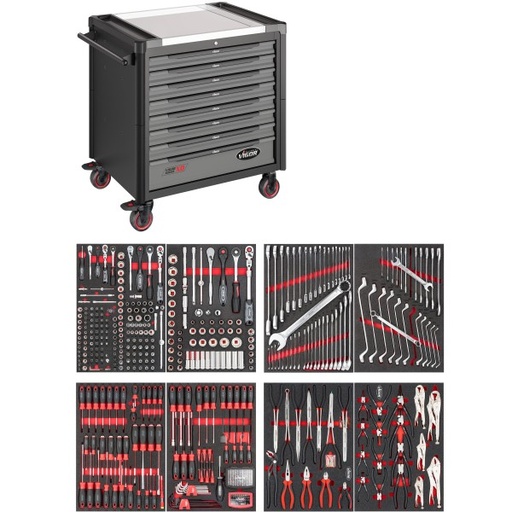 [V4481-XD/469] Vigor V4481-XD/469 Tool trolley Series XD ∙ extra deep ∙ stainless steel worktop ∙ with assortment